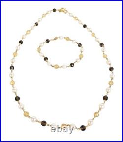 14K Gold Beaded Garnet Citrine Pearl Necklace Bracelet Set World Wide Imports