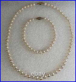 14K Gold Clasp 5.7- 7mm Pearl Necklace & Bracelet Set