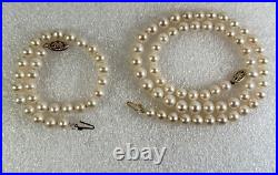 14K Gold Clasp 5.7- 7mm Pearl Necklace & Bracelet Set