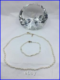 14K Gold Filigree Fishhook Lock Fresh Water Pearl 19 Necklace & 8 Bracelet Set