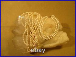 14K Gold, Freshwater Ivory Colored Rice Pearl, 3 Strand Necklace & Bracelet Set