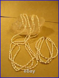 14K Gold, Freshwater Ivory Colored Rice Pearl, 3 Strand Necklace & Bracelet Set