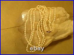 14K Gold, Freshwater Ivory Colored Rice Pearl, 3 Strand Necklace & Bracelet Set