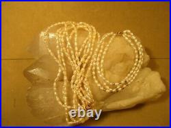 14K Gold, Freshwater Ivory Colored Rice Pearl, 3 Strand Necklace & Bracelet Set