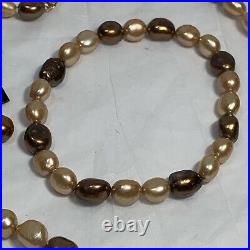 14K Gold Multi Brown Pearl Jewelry Set Necklace Bracelet Earrings Signed CP