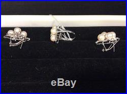 14K Gold Pearl/Diamond Ring And Earrings Set