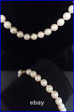 14K Gold Pearl Necklace Bracelet Set Single Strands Cultured Signed Vtg 29 & 8