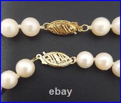 14K Gold Pearl Necklace Bracelet Set Single Strands Cultured Signed Vtg 29 & 8