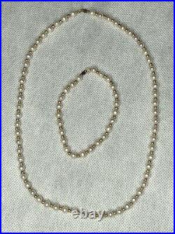 14K Gold & Pearl Set of Necklace and Bracelet Delicate Fancy 2 Piece Set