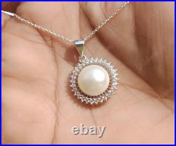 14K Gold Plated White Pearl & Diamond Earrings, Pendant With Ring Necklace Set