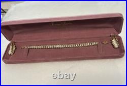 14K Gold Puff Ball/Fresh Water Pearl Bracelet/Dangle Earring Set Pre-owned