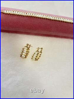 14K Gold Puff Ball/Fresh Water Pearl Bracelet/Dangle Earring Set Pre-owned