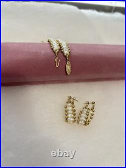 14K Gold Puff Ball/Fresh Water Pearl Bracelet/Dangle Earring Set Pre-owned