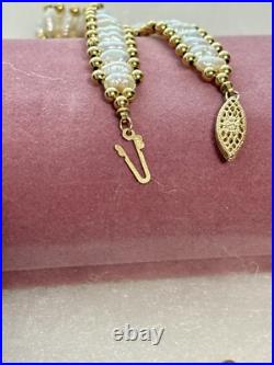 14K Gold Puff Ball/Fresh Water Pearl Bracelet/Dangle Earring Set Pre-owned