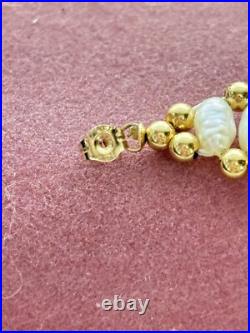 14K Gold Puff Ball/Fresh Water Pearl Bracelet/Dangle Earring Set Pre-owned