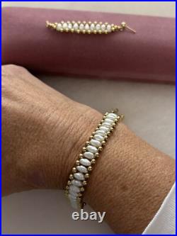 14K Gold Puff Ball/Fresh Water Pearl Bracelet/Dangle Earring Set Pre-owned