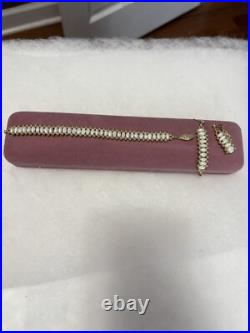 14K Gold Puff Ball/Fresh Water Pearl Bracelet/Dangle Earring Set Pre-owned