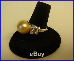 14K Gold Ring & Earring Set Golden South Sea Pearl/Diamonds