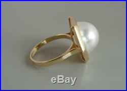 14K Gold Ring Mabe Pearl Size 7 1/4 Hexagonal Setting 5.1 Grams