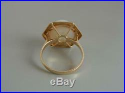 14K Gold Ring Mabe Pearl Size 7 1/4 Hexagonal Setting 5.1 Grams