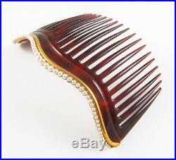 14K Gold Victorian Art Nouveau Faux Tortoise Shell Pearl Motif Hair Comb Set