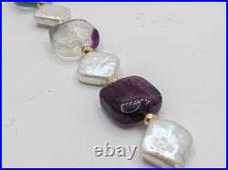 14K Gold Vintage Fluorite Gemstone & Freshwater Pearl Necklace & Bracelet Set 14K Gold Vintage Fluorite Gemstone & Freshwater Pearl Necklace & Bracelet Set