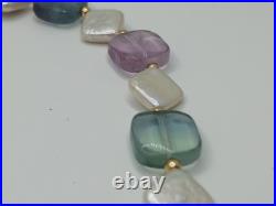 14K Gold Vintage Fluorite Gemstone & Freshwater Pearl Necklace & Bracelet Set 14K Gold Vintage Fluorite Gemstone & Freshwater Pearl Necklace & Bracelet Set