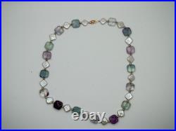 14K Gold Vintage Fluorite Gemstone & Freshwater Pearl Necklace & Bracelet Set 14K Gold Vintage Fluorite Gemstone & Freshwater Pearl Necklace & Bracelet Set