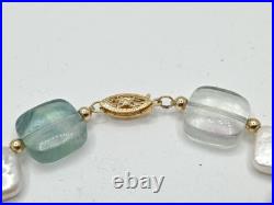 14K Gold Vintage Fluorite Gemstone & Freshwater Pearl Necklace & Bracelet Set 14K Gold Vintage Fluorite Gemstone & Freshwater Pearl Necklace & Bracelet Set