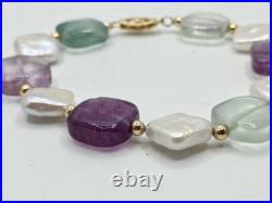 14K Gold Vintage Fluorite Gemstone & Freshwater Pearl Necklace & Bracelet Set 14K Gold Vintage Fluorite Gemstone & Freshwater Pearl Necklace & Bracelet Set