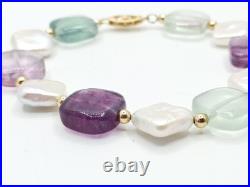14K Gold Vintage Fluorite Gemstone & Freshwater Pearl Necklace & Bracelet Set 14K Gold Vintage Fluorite Gemstone & Freshwater Pearl Necklace & Bracelet Set