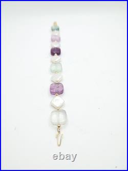 14K Gold Vintage Fluorite Gemstone & Freshwater Pearl Necklace & Bracelet Set 14K Gold Vintage Fluorite Gemstone & Freshwater Pearl Necklace & Bracelet Set