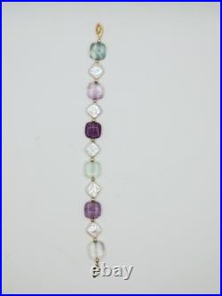 14K Gold Vintage Fluorite Gemstone & Freshwater Pearl Necklace & Bracelet Set 14K Gold Vintage Fluorite Gemstone & Freshwater Pearl Necklace & Bracelet Set