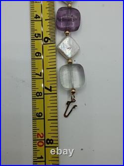 14K Gold Vintage Fluorite Gemstone & Freshwater Pearl Necklace & Bracelet Set 14K Gold Vintage Fluorite Gemstone & Freshwater Pearl Necklace & Bracelet Set