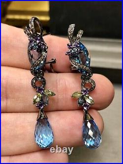14K Levian Topaz Briolette Diamond Amethyst Peridot Drop Earrings Pendant Set