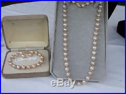 14K Natural Pink Pearl Necklace, Bracelet, Earring Set