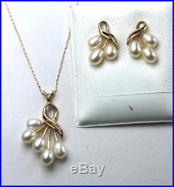 14K Pearl Cluster Necklace & Earring Set 4.7 g