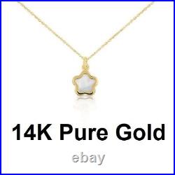 14K Pure Yellow Gold Small Flower Necklace Chain Earrings Set Kit Pearl