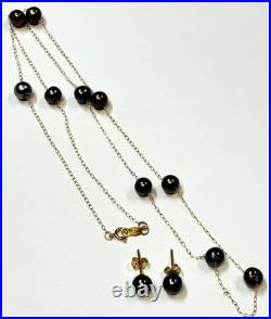 14K Solid Gold Vintage Real Pearl 5.2mm Earrings Necklace Set 18 Necklace #1