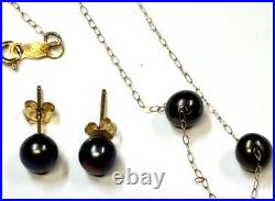 14K Solid Gold Vintage Real Pearl 5.2mm Earrings Necklace Set 18 Necklace #1