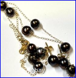 14K Solid Gold Vintage Real Pearl 5.2mm Earrings Necklace Set 18 Necklace #1