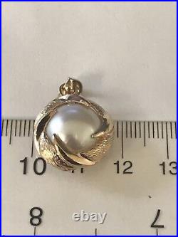 14K Solid Y/G Mabe Pearl Swirl Earrings, Pendant, Ring Matching Set 16.3 Grams