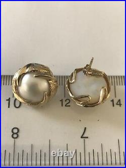14K Solid Y/G Mabe Pearl Swirl Earrings, Pendant, Ring Matching Set 16.3 Grams