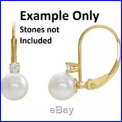 14K Solid Yellow Gold 3.5mm Pearl Cup Leverback Earrings withStone Mount Settings
