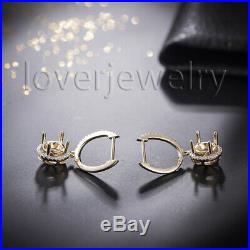 14K Solid Yellow Gold 6mm Round Natural Diamonds Drop Semi Mount Earring Sets