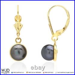14K Solid Yellow Gold Bezel Set Black Pearl Dangle Leverback Earrings 7mm 14K Solid Yellow Gold Bezel Set Black Pearl Dangle Leverback Earrings 7mm
