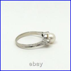 14K White Gold Akoya Pearl June Birthstone Bezel Set Diamond Modern Ring sz7