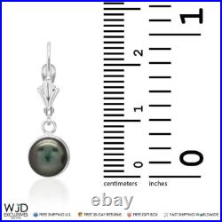 14K White Gold Bezel Set Black Pearl Dangle Leverback Earrings 7mm