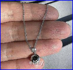 14K White Gold Brilliant Black White Diamond Bezel-Set Pendant on Chain Necklace