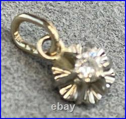 14K White Gold Buttercup-Set 0.10 carat Diamond Vintage Solitaire Pendant